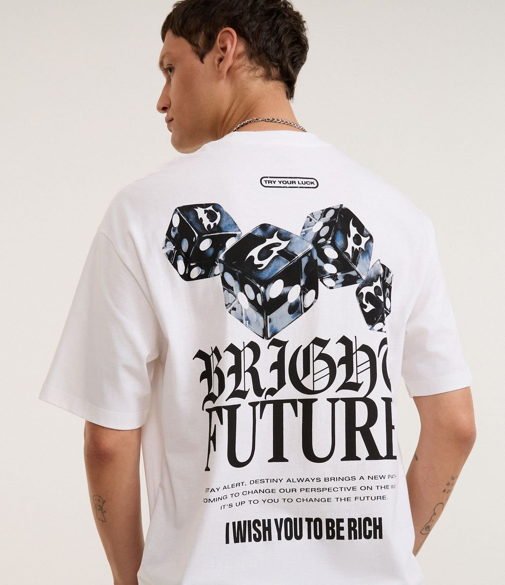 Camiseta Relaxed em Algodão com Estampa Frente e Costas Bright