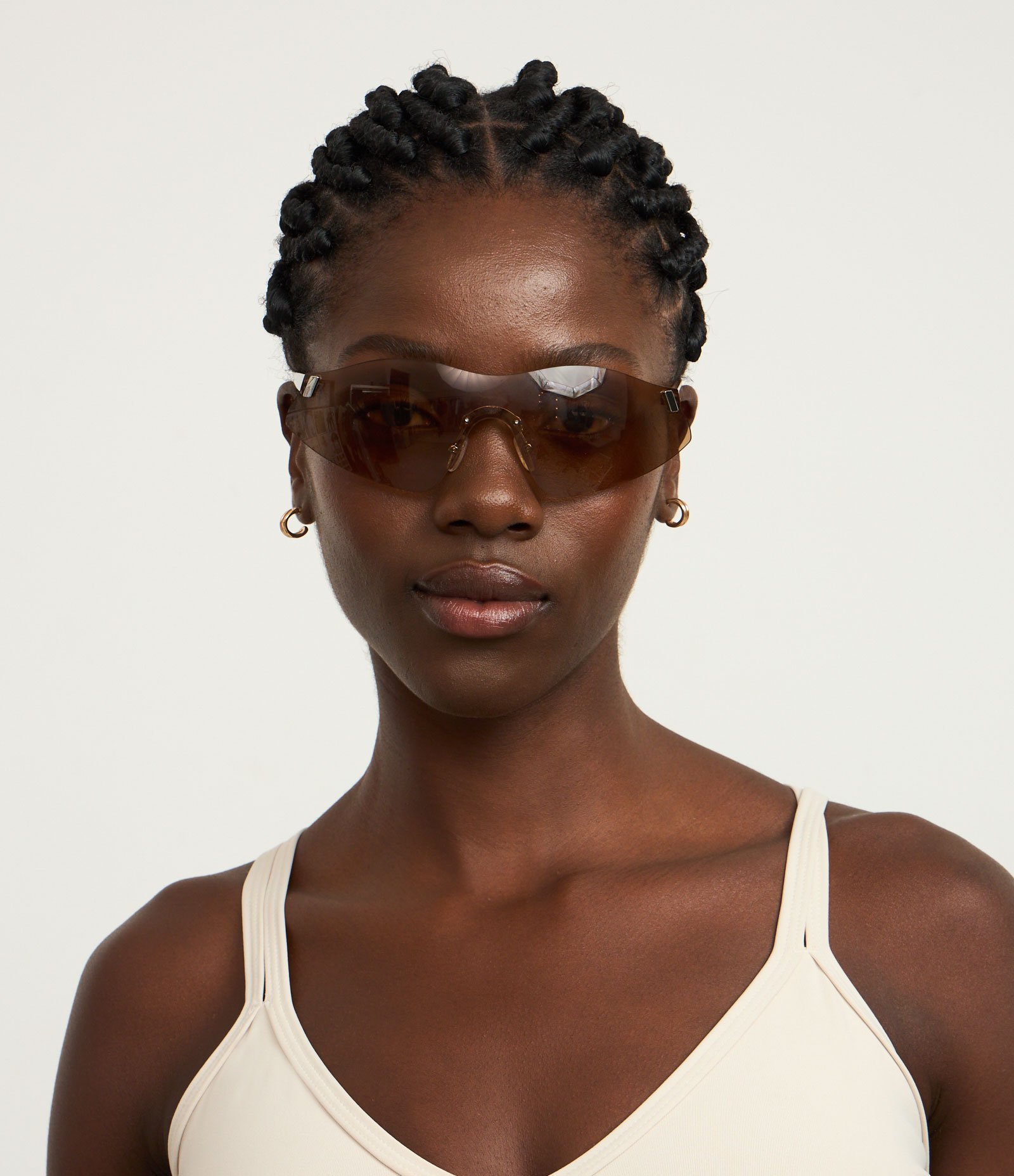 Óculos de Sol Máscara com Lente Marrom e Hastes Fina Marrom 5