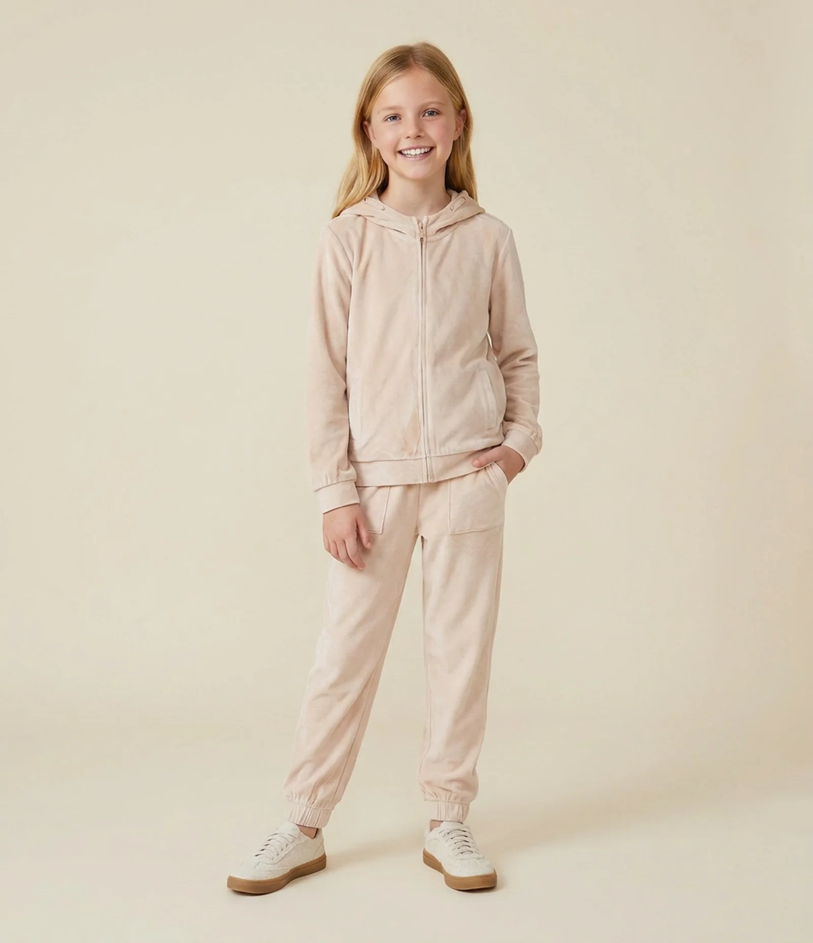 Calça Infantil Jogger com Cós Funcional – Tam 5 a 14 Anos Bege Claro 1