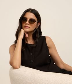 Óculos de Sol Gateado em Metal Liso com Haste fina