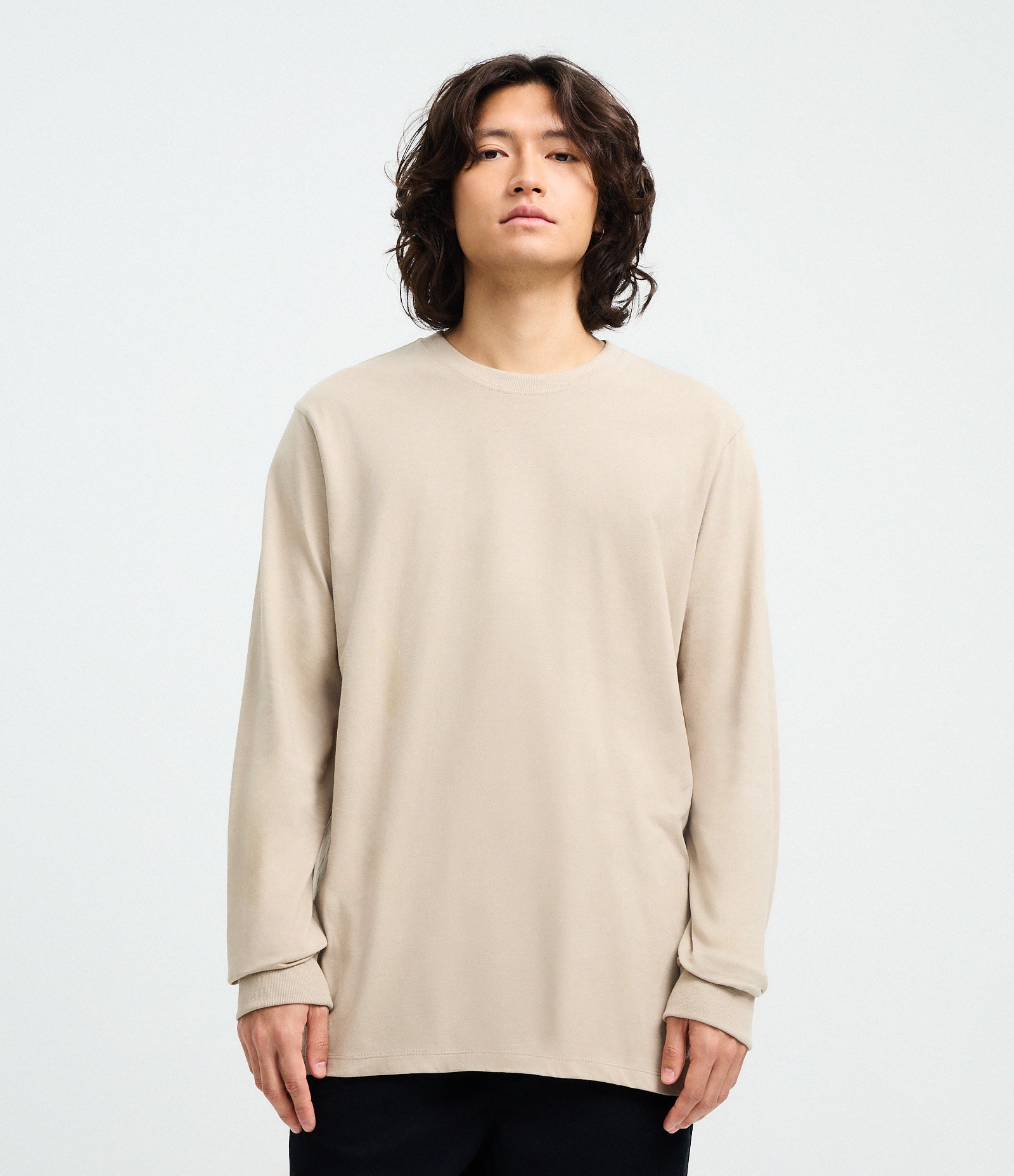 Camiseta Comfort em Algodão com Manga Longa Bege 1