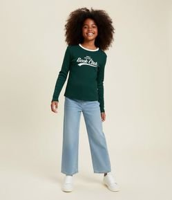 Calça Infantil Reta em Jeans com Estampa Listrada - Tam 5 a 14 Anos