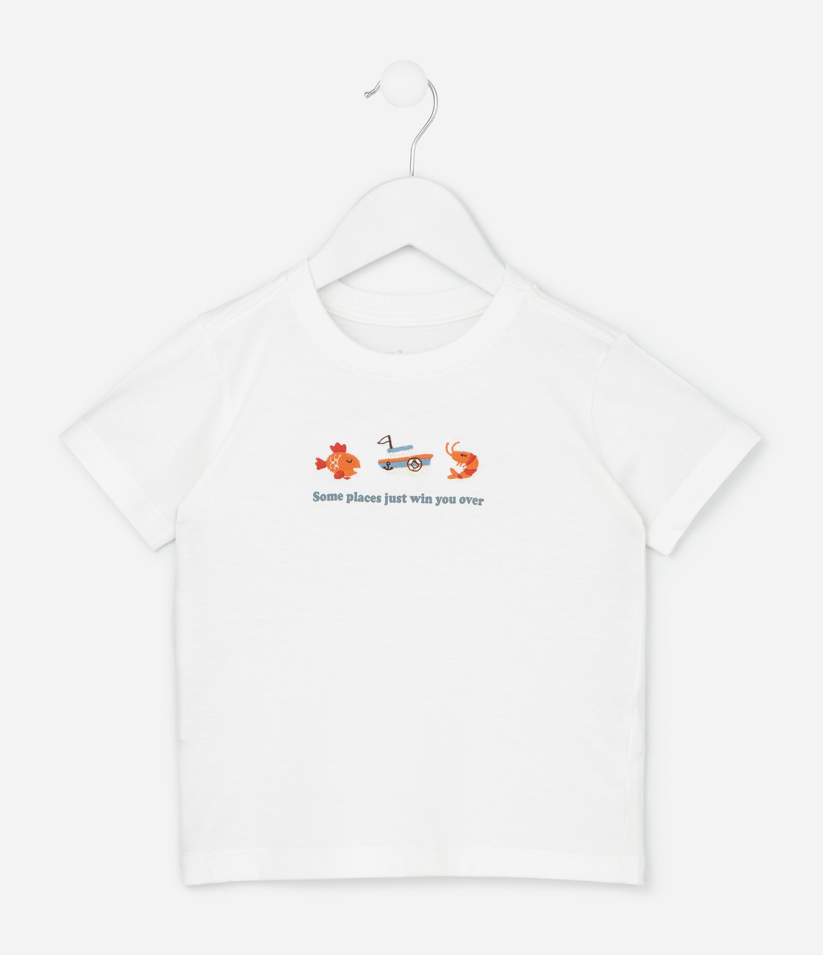 Camiseta Infantil com Estampa Ícones do Mar - Tam 1 a 6 Anos Branco 1