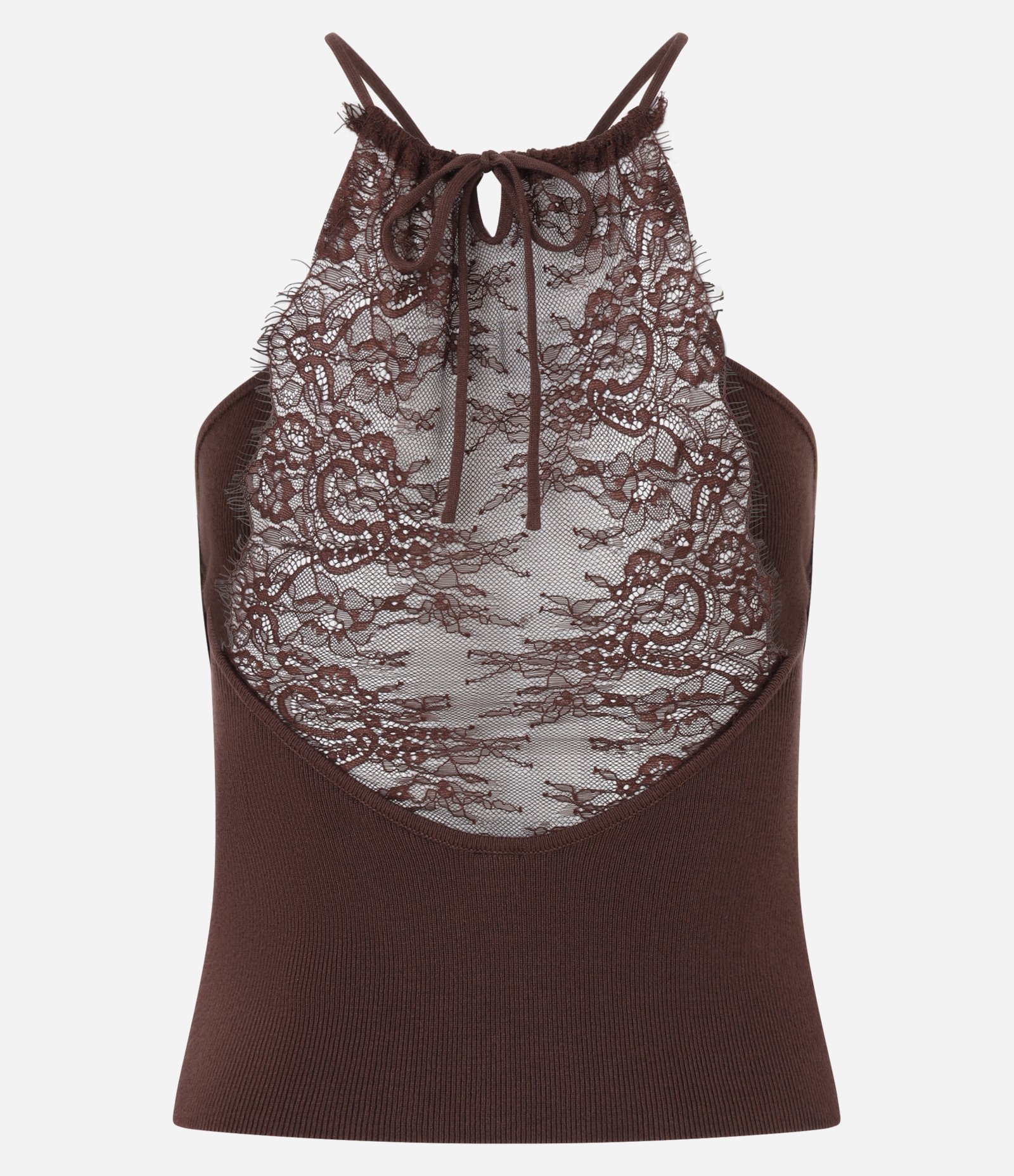 Blusa Alça fina com Decote Halter e Renda nas Costas Marrom 7