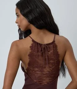 Blusa Alça fina com Decote Halter e Renda nas Costas