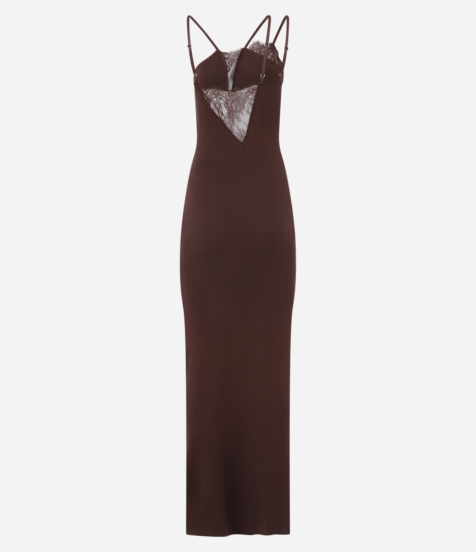 Vestido Midi com Decote Assimétrico e Detalhe em Renda Marrom 3