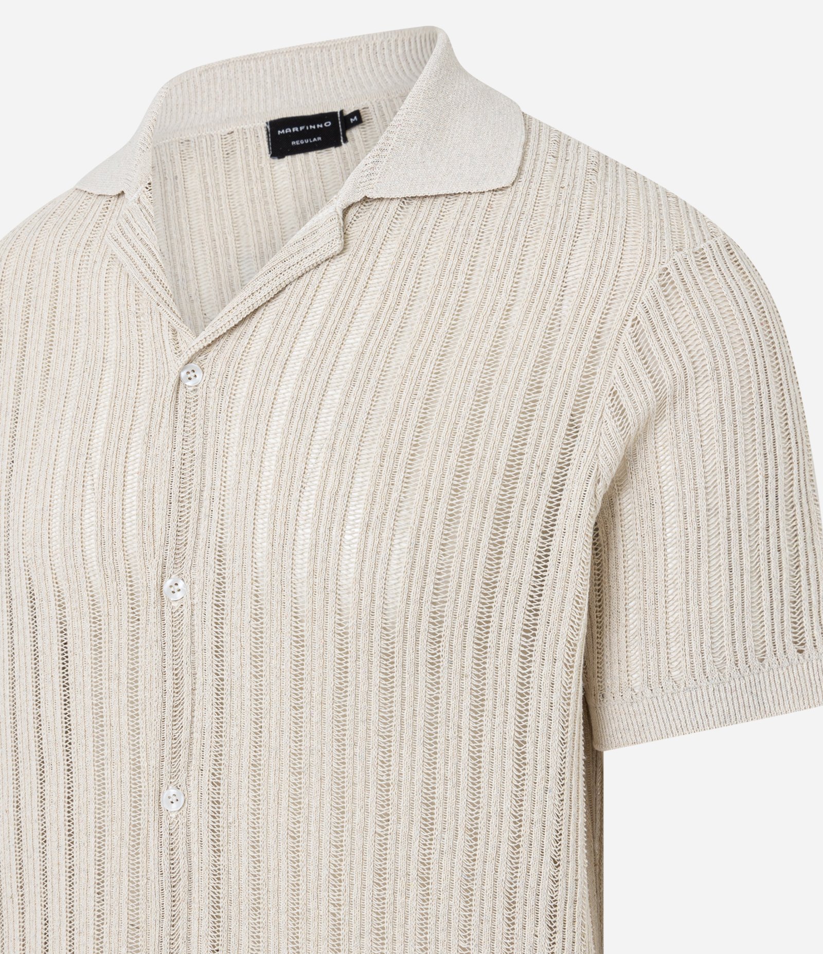 Camisa Regular com Textura Retilínea Bege 7