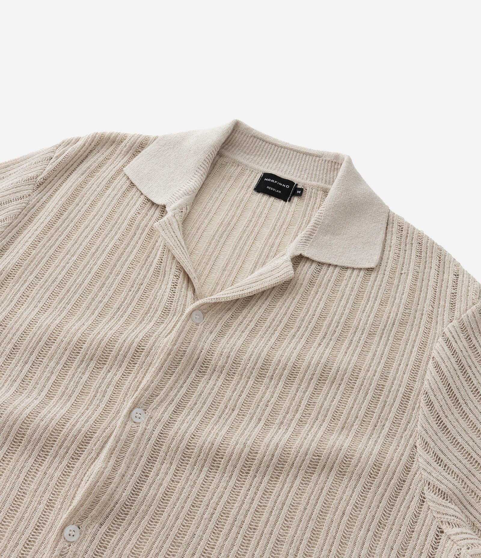 Camisa Regular com Textura Retilínea Bege 9