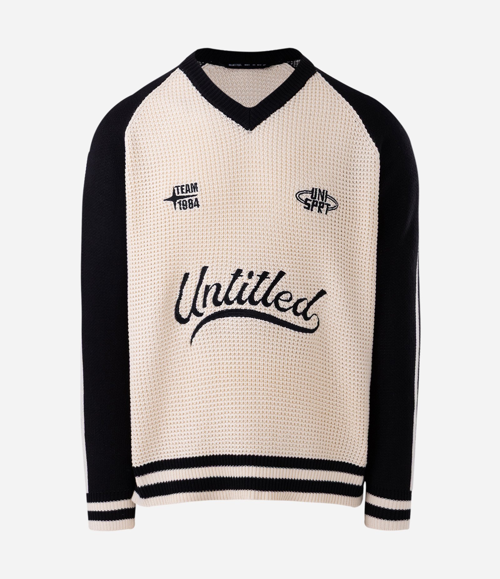 Suéter Boxy em Tricô com Lettering Untitled e Listras nas Mangas e Barra Branco 5