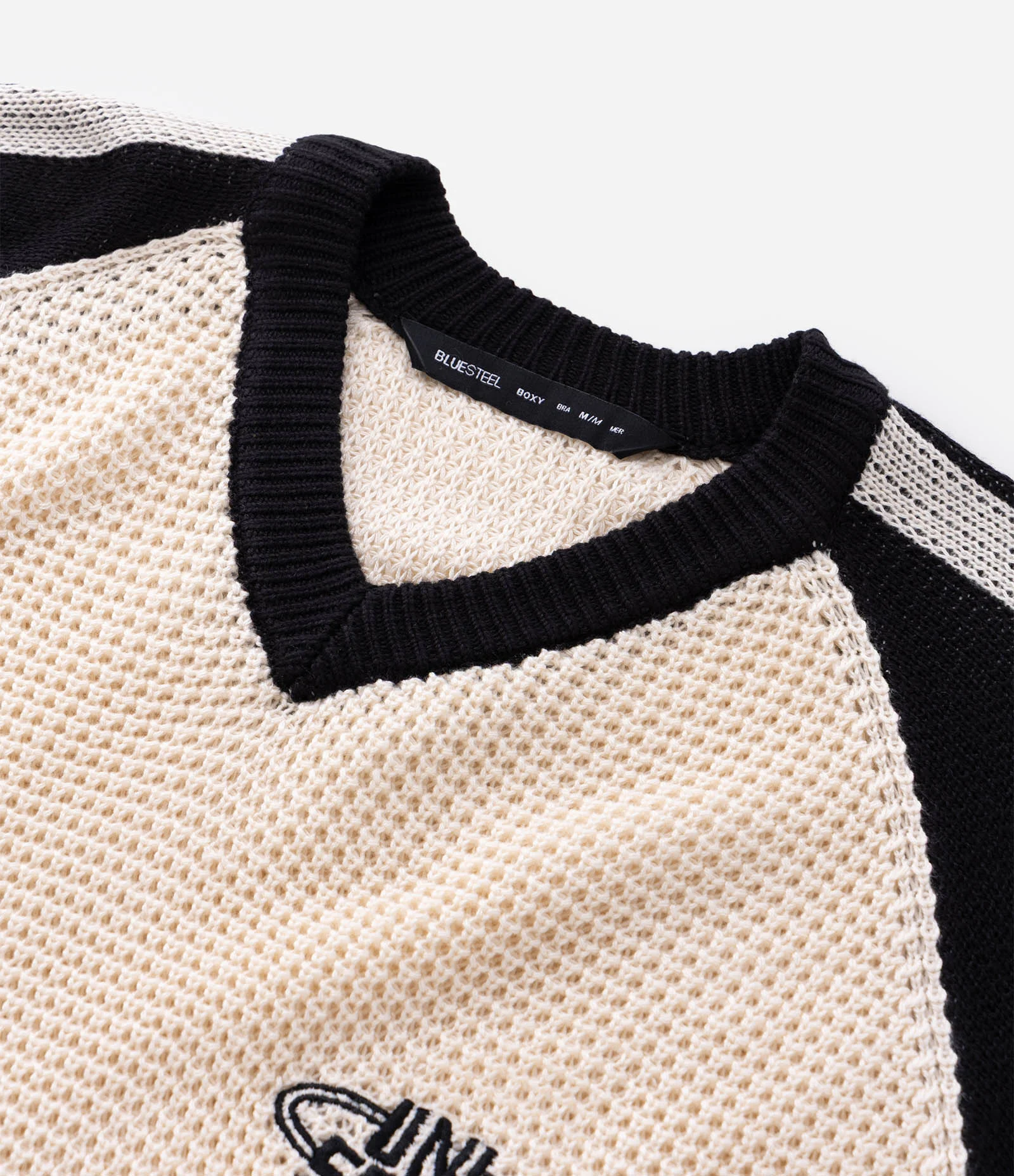 Suéter Boxy em Tricô com Lettering Untitled e Listras nas Mangas e Barra Branco 9