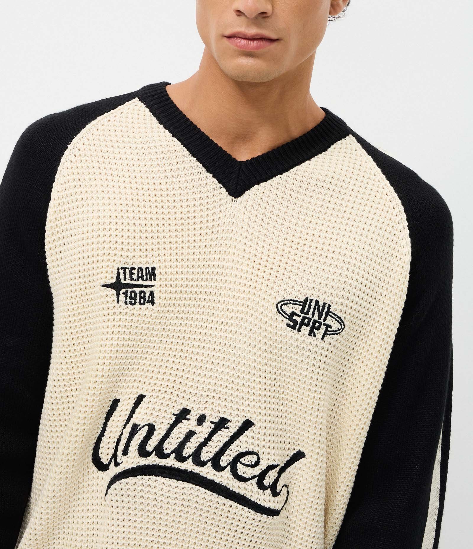 Suéter Boxy em Tricô com Lettering Untitled e Listras nas Mangas e Barra Branco 3