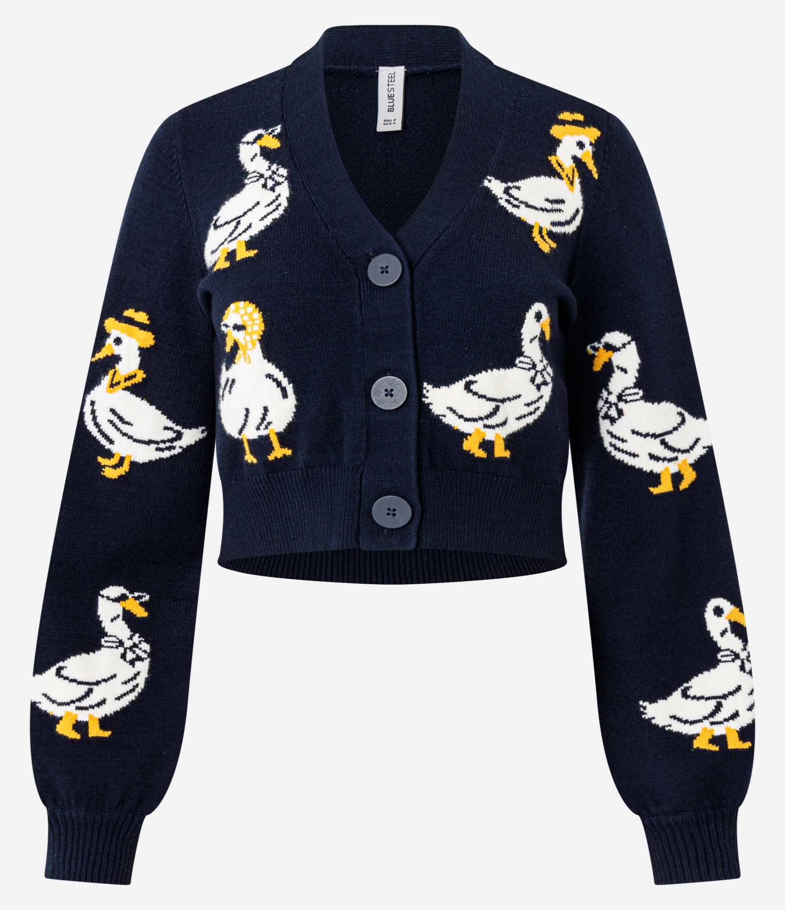 Cardigan Cropped em Tricô com Ícones de Patas Azul 5