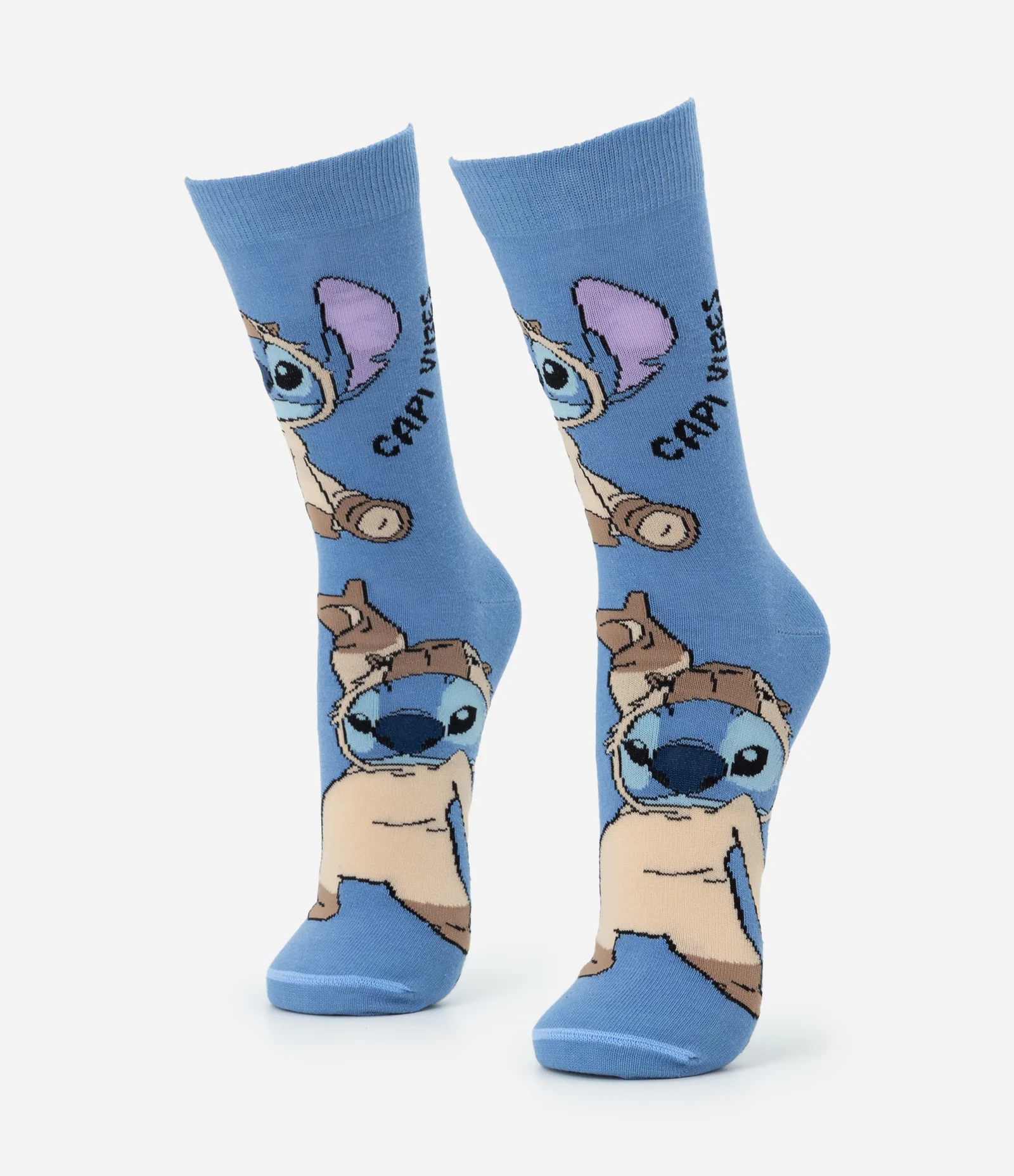 Meia Cano Longo em Algodão com Estampa Stitch Vestido de Capivara Azul 1