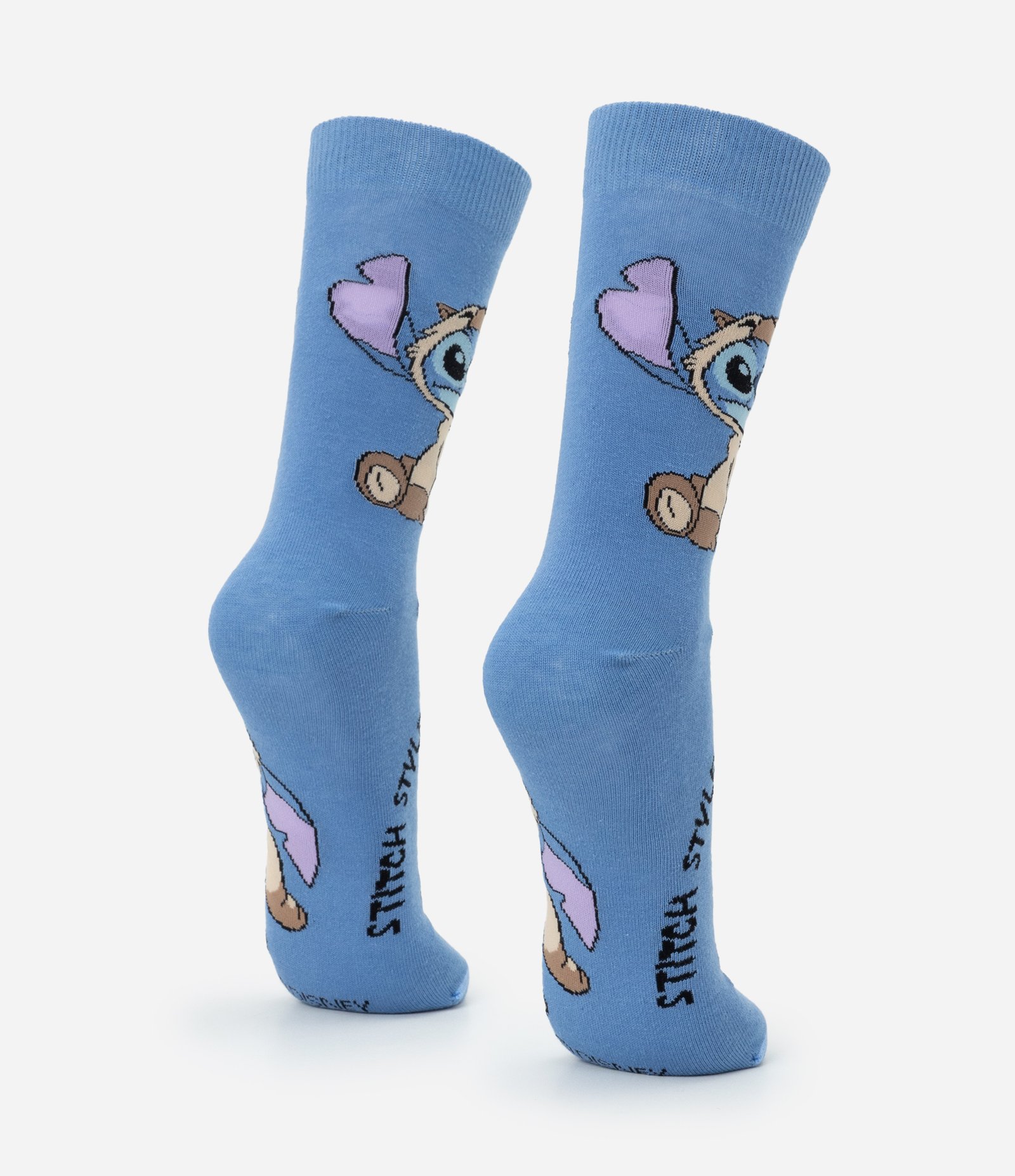 Meia Cano Longo em Algodão com Estampa Stitch Vestido de Capivara Azul 3