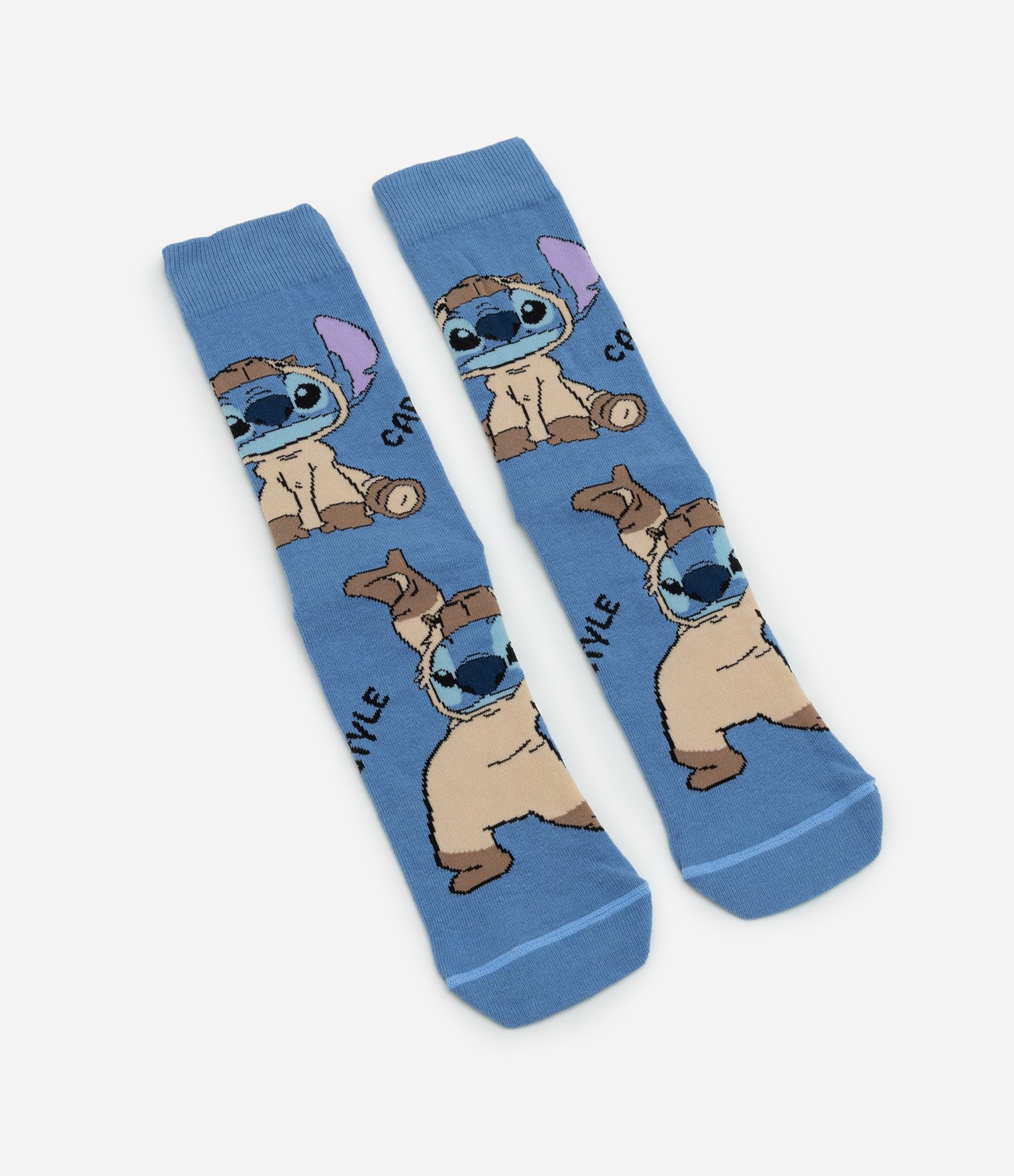 Meia Cano Longo em Algodão com Estampa Stitch Vestido de Capivara Azul 4