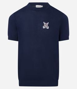 Camiseta Regular em Viscose com Estampa e Bordado Marinheiro