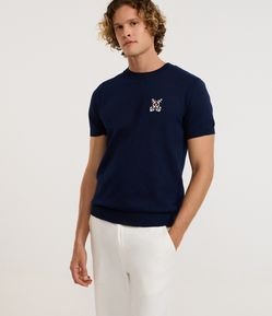 Camiseta Regular em Viscose com Estampa e Bordado Marinheiro