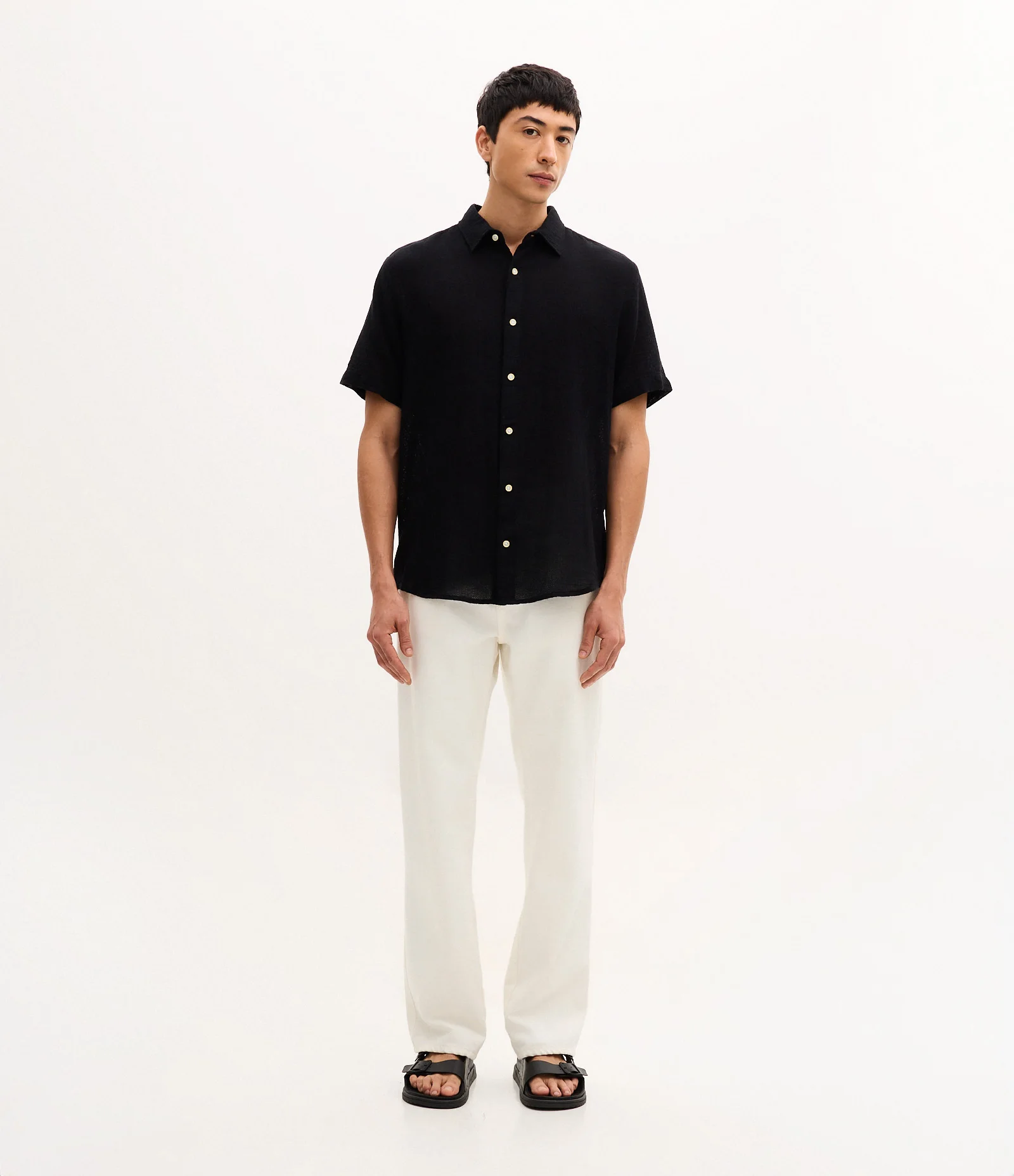 Camisa Comfort em Algodão com Textura Preto 2