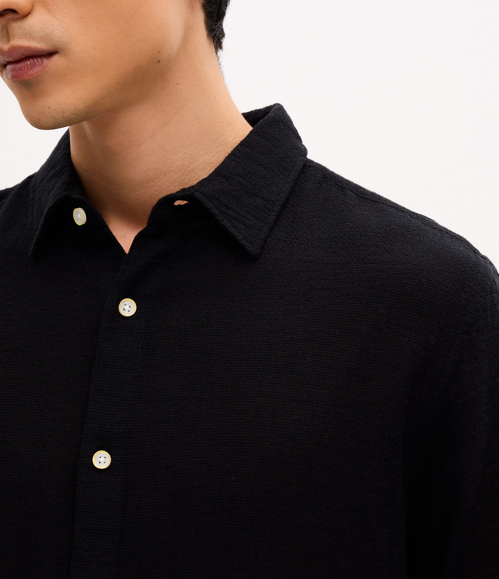 Camisa Comfort em Algodão com Textura Preto 3