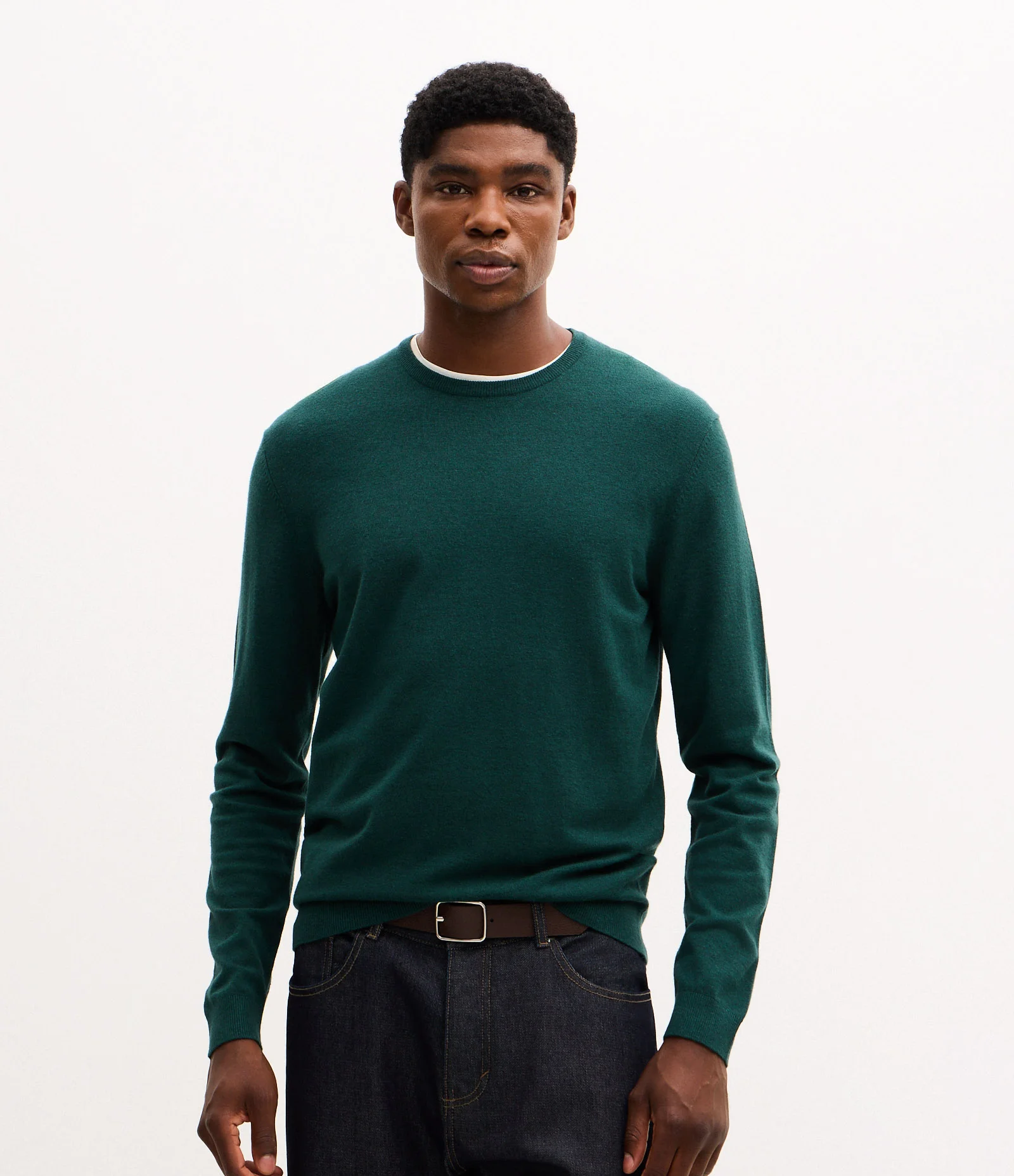 Suéter Básico em Efeito Tricô com Acabamento Canelado Verde Escuro 1