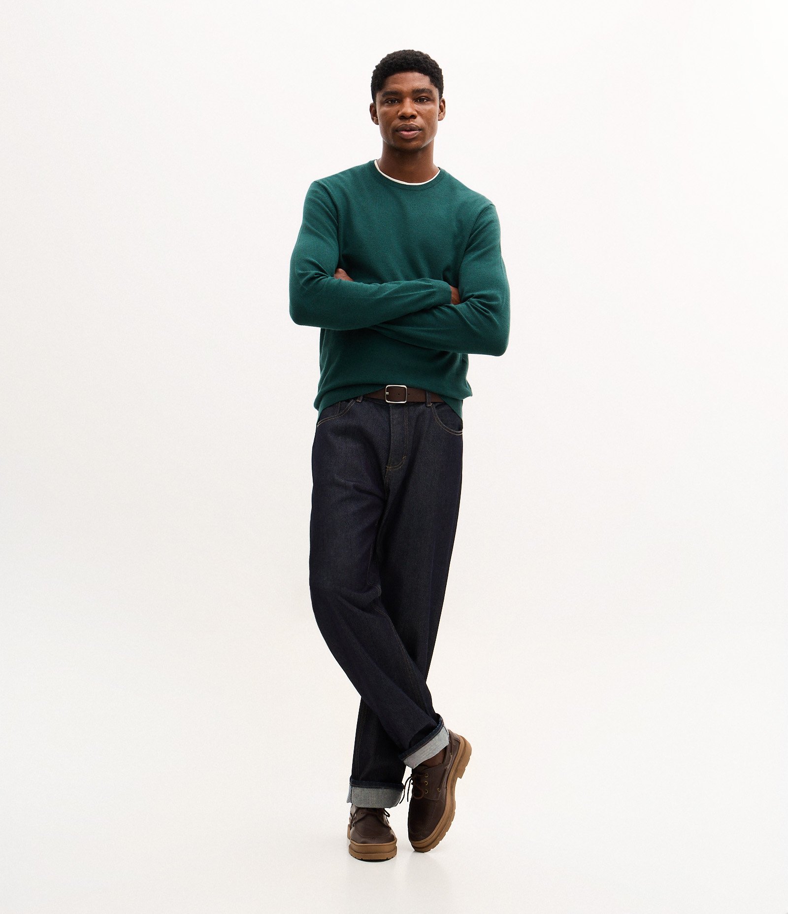 Suéter Básico em Efeito Tricô com Acabamento Canelado Verde Escuro 5