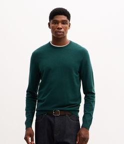 Suéter Básico em Efeito Tricô com Acabamento Canelado