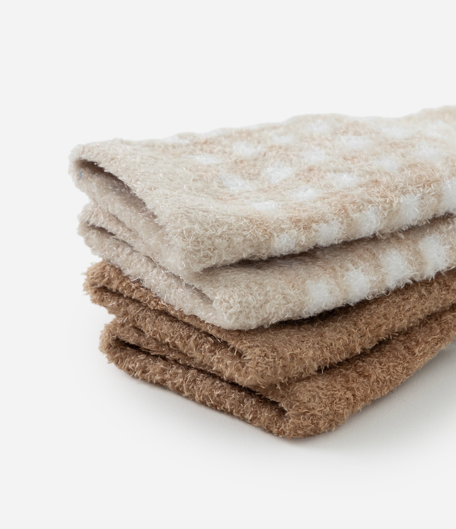 Kit 02 Pares de Meias Infantil em Chenille com Vichy e Coelhinho – Tam 0 a 12 Meses Bege/Marrom 3
