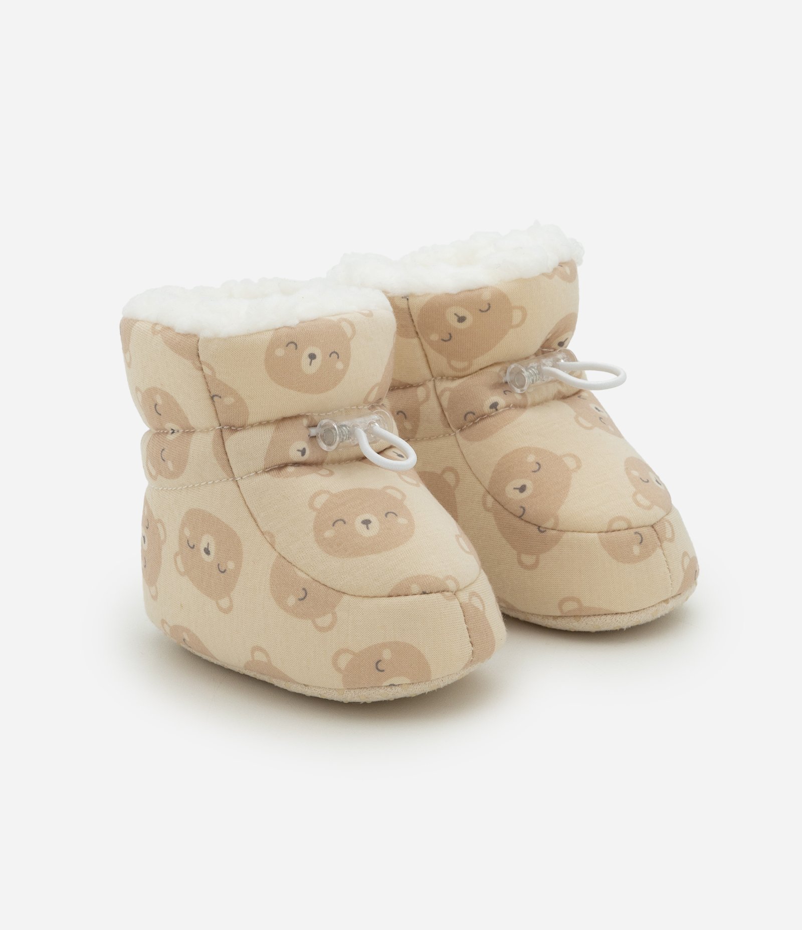Pantufa Bota Acolchoada com Estampa de Ursinhos - Tam 0 A 12 Meses Bege 1