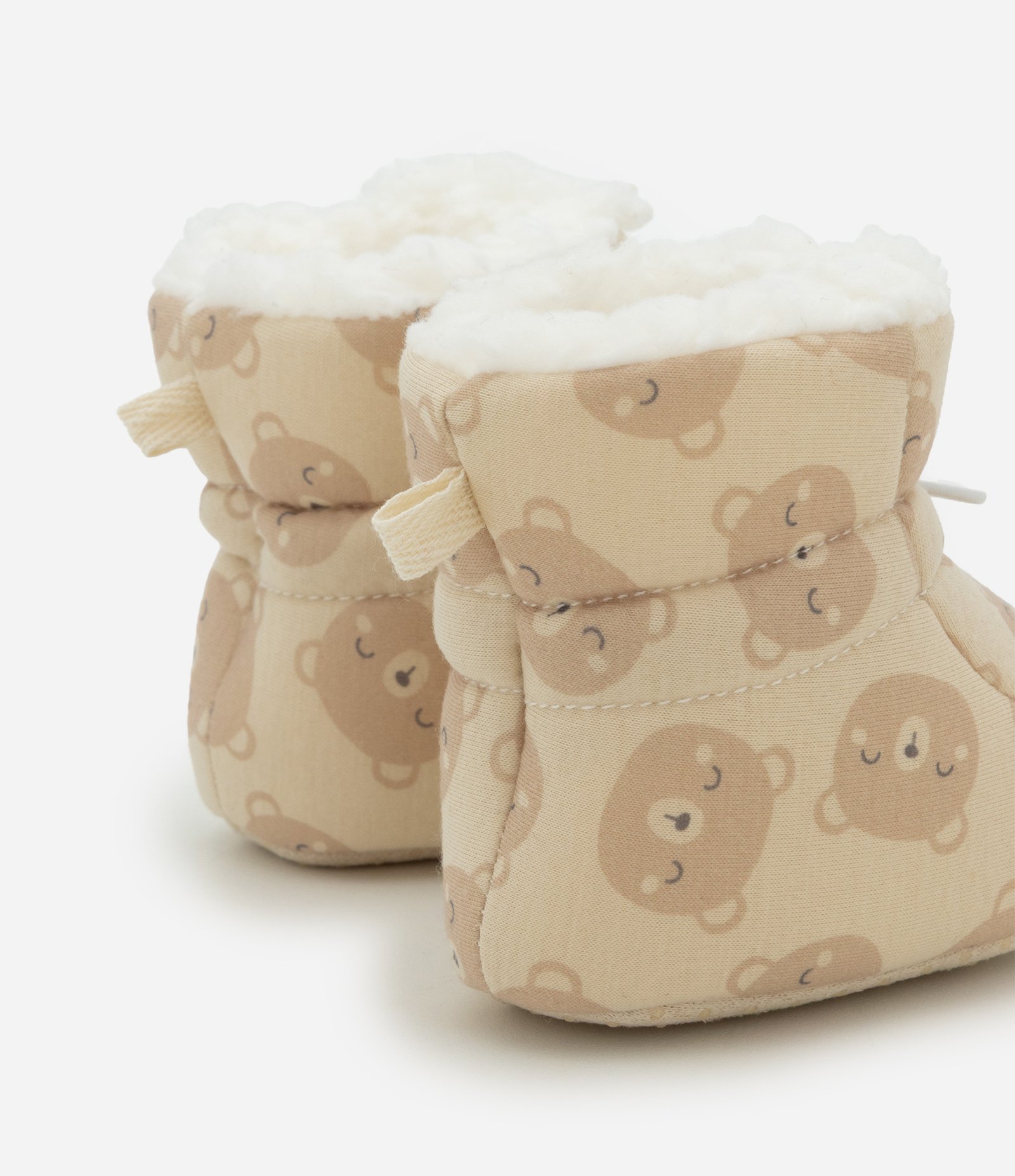 Pantufa Bota Acolchoada com Estampa de Ursinhos - Tam 0 A 12 Meses Bege 2