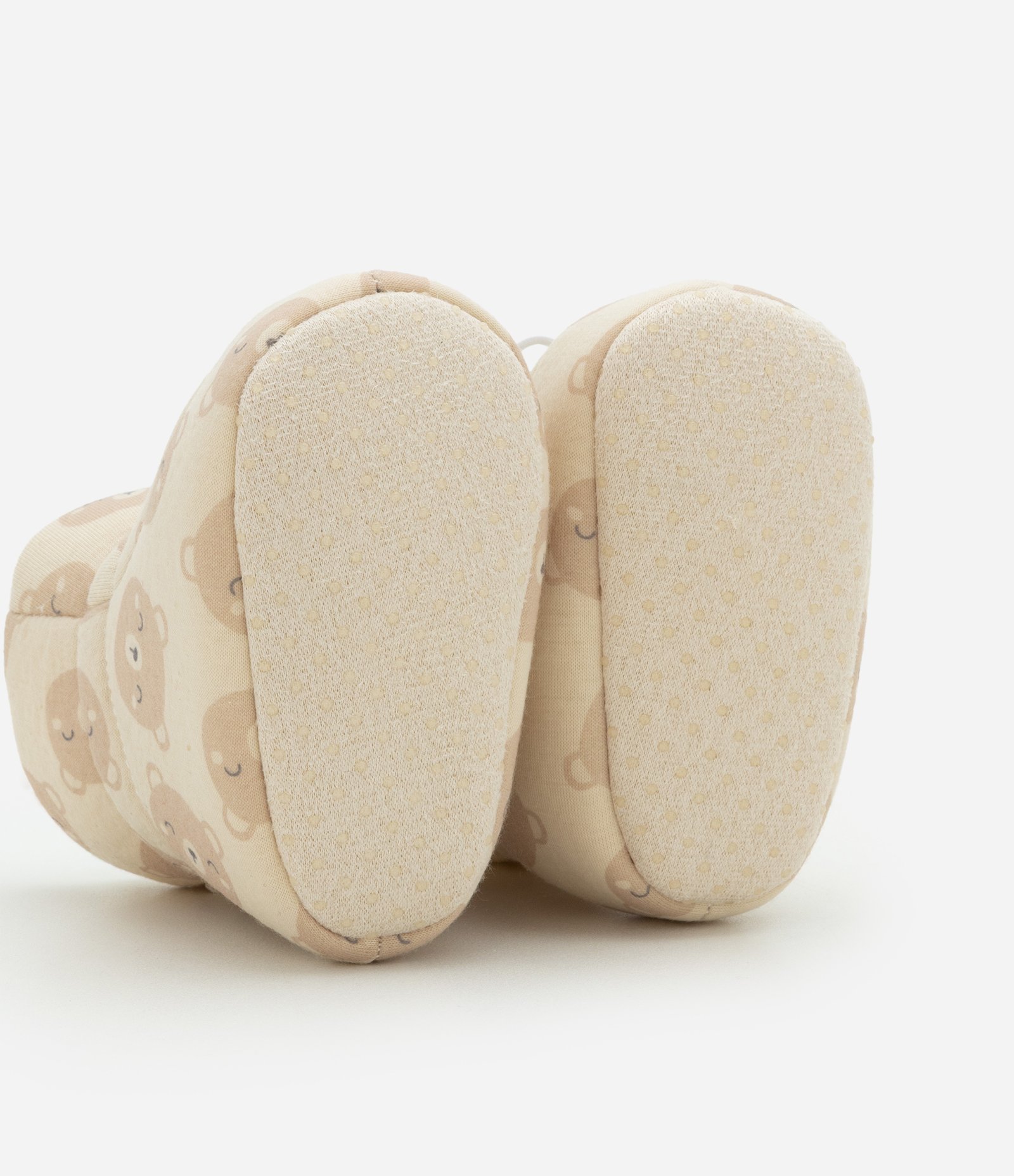 Pantufa Bota Acolchoada com Estampa de Ursinhos - Tam 0 A 12 Meses Bege 3