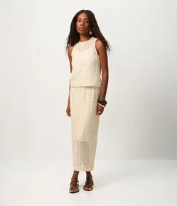 Saia New Midi em Renda com Textura Crochetada