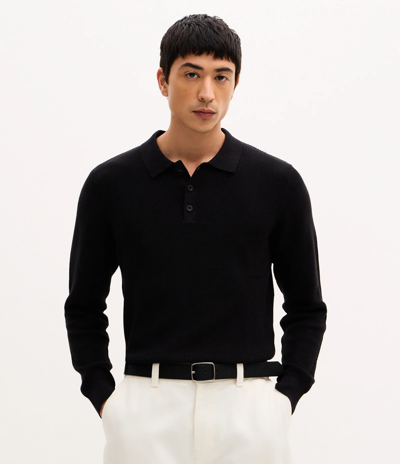 Suéter Texturizado com Gola Polo Preto 1