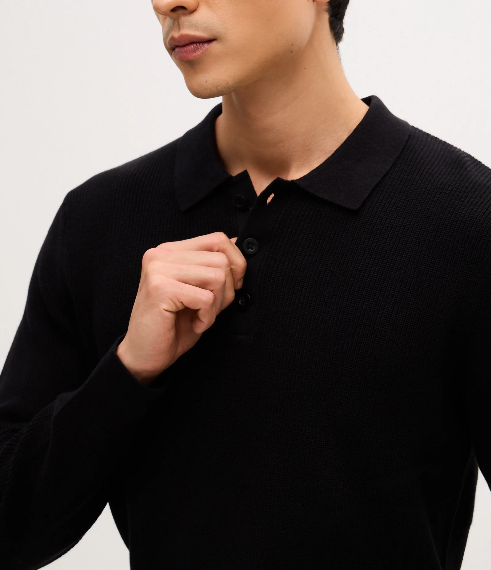 Suéter Texturizado com Gola Polo Preto 3