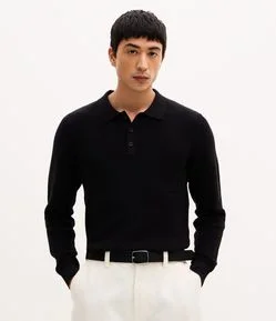 Suéter Texturizado com Gola Polo