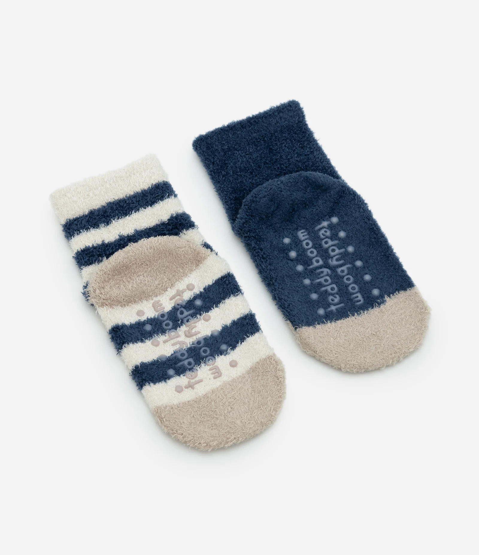 Kit 02 Meias Infantil em Chenille com Listras e Animal – Tam 0 a 12 Meses Azul/Bege 2