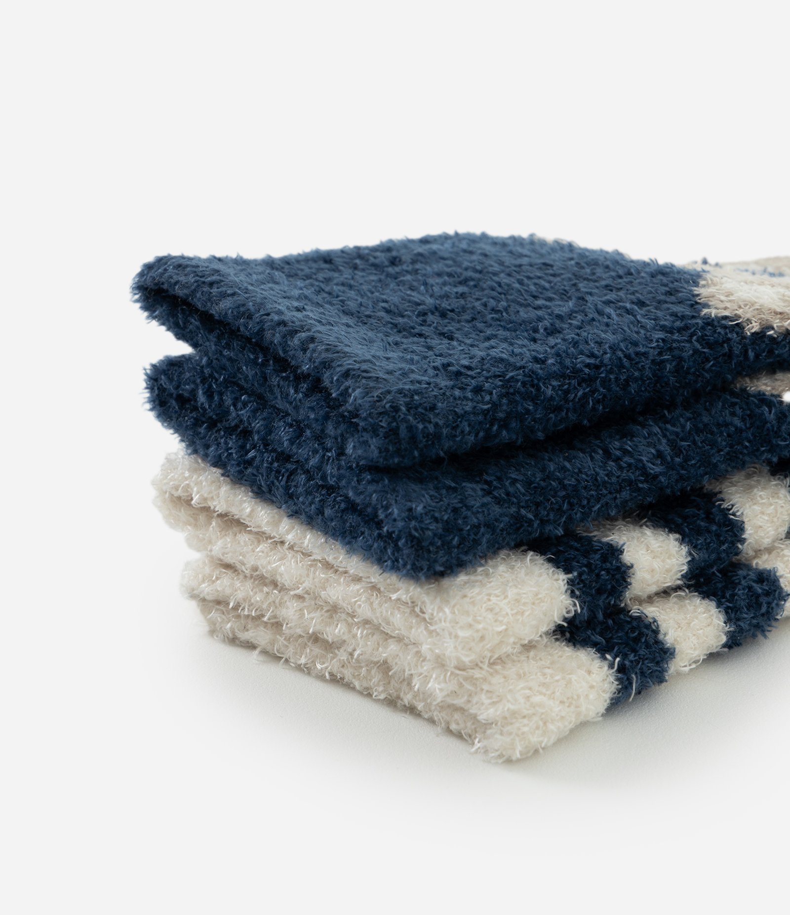 Kit 02 Meias Infantil em Chenille com Listras e Animal – Tam 0 a 12 Meses Azul/Bege 3