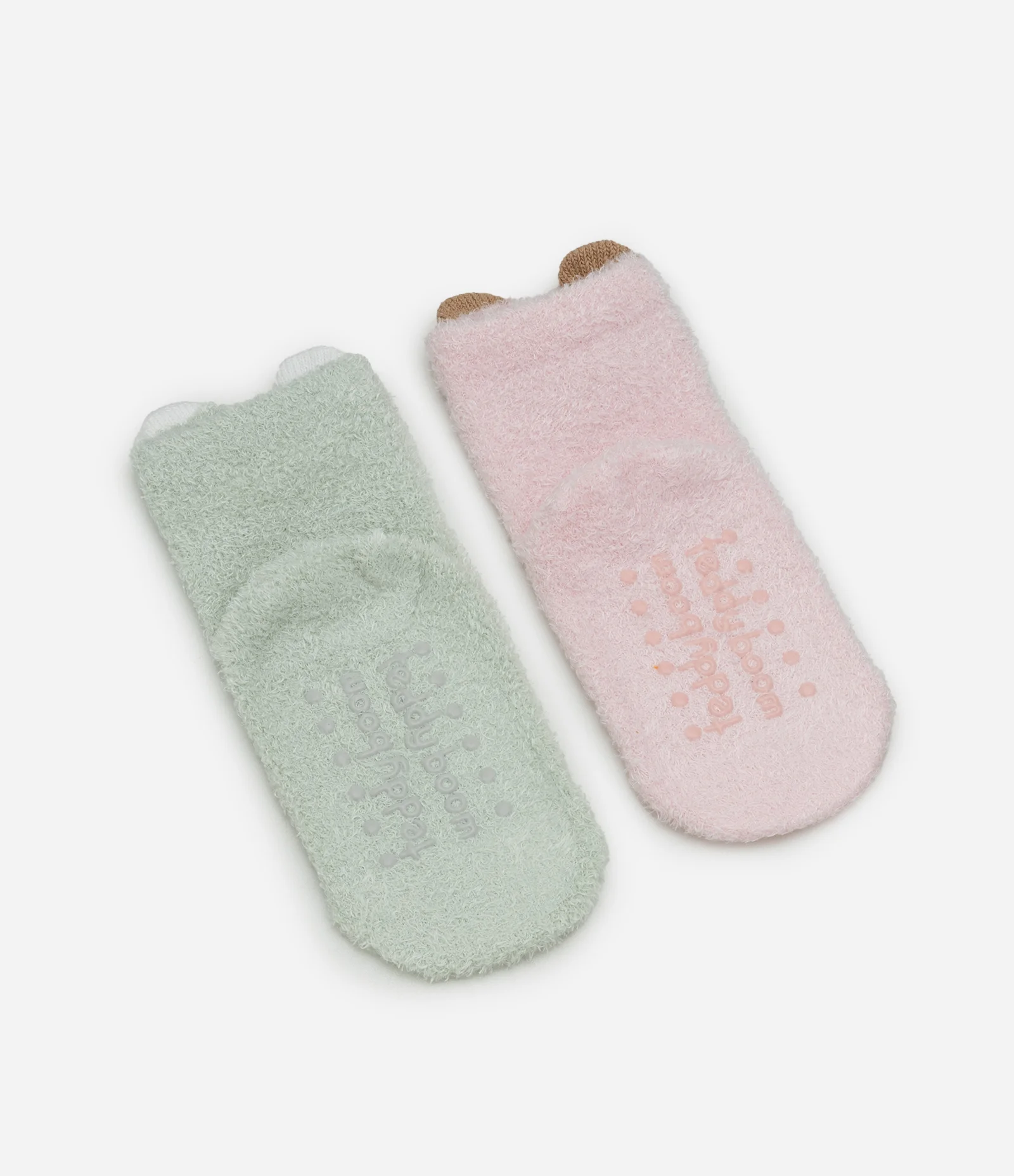 Kit 02 Meias Infantis em Chenille com Carinhas de Bichos – Tam 0 a 12 Meses Verde/Rosa 2