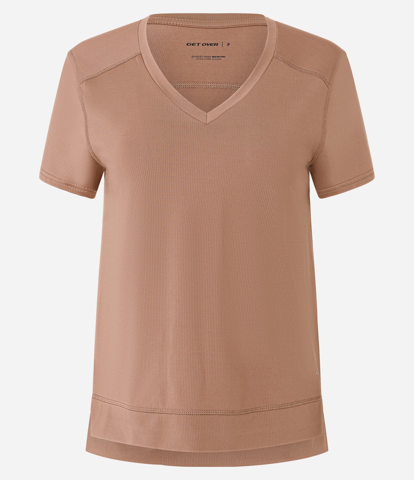 Camiseta Esportiva em Microfibra Furadinha com Barra Mullet Marrom Claro 5