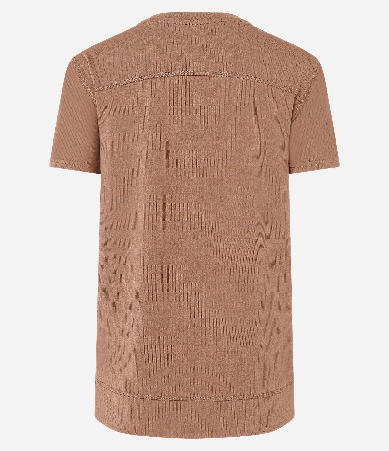 Camiseta Esportiva em Microfibra Furadinha com Barra Mullet Marrom Claro 7