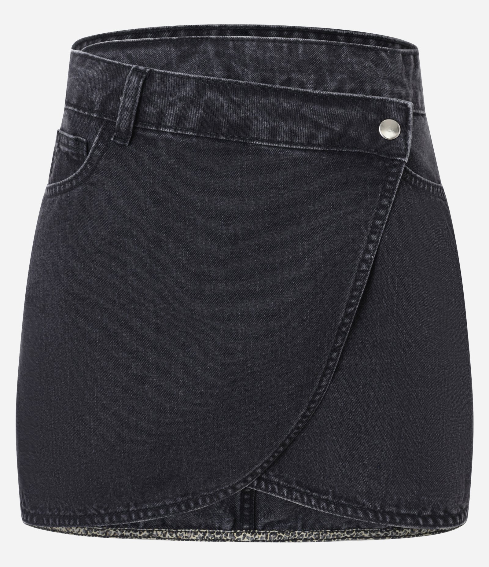 Saia Reta Curta em Jeans com com Transpasse Arredondado Preto 5