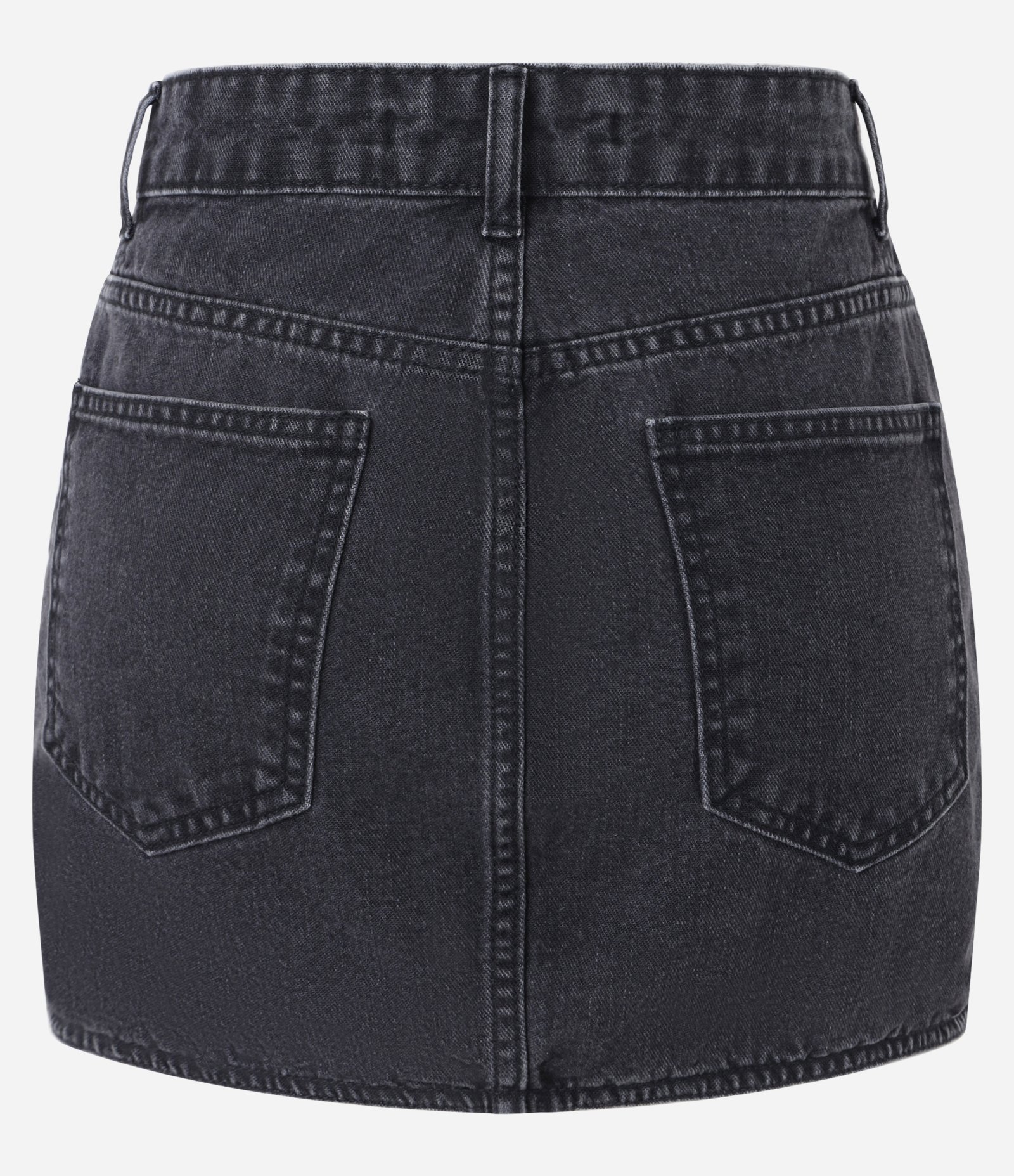 Saia Reta Curta em Jeans com com Transpasse Arredondado Preto 6