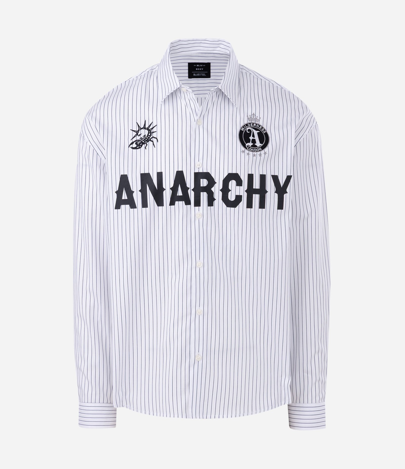 Camisa Manga Longa em Algodão Listrada com Lettering Anarchy Branco 5