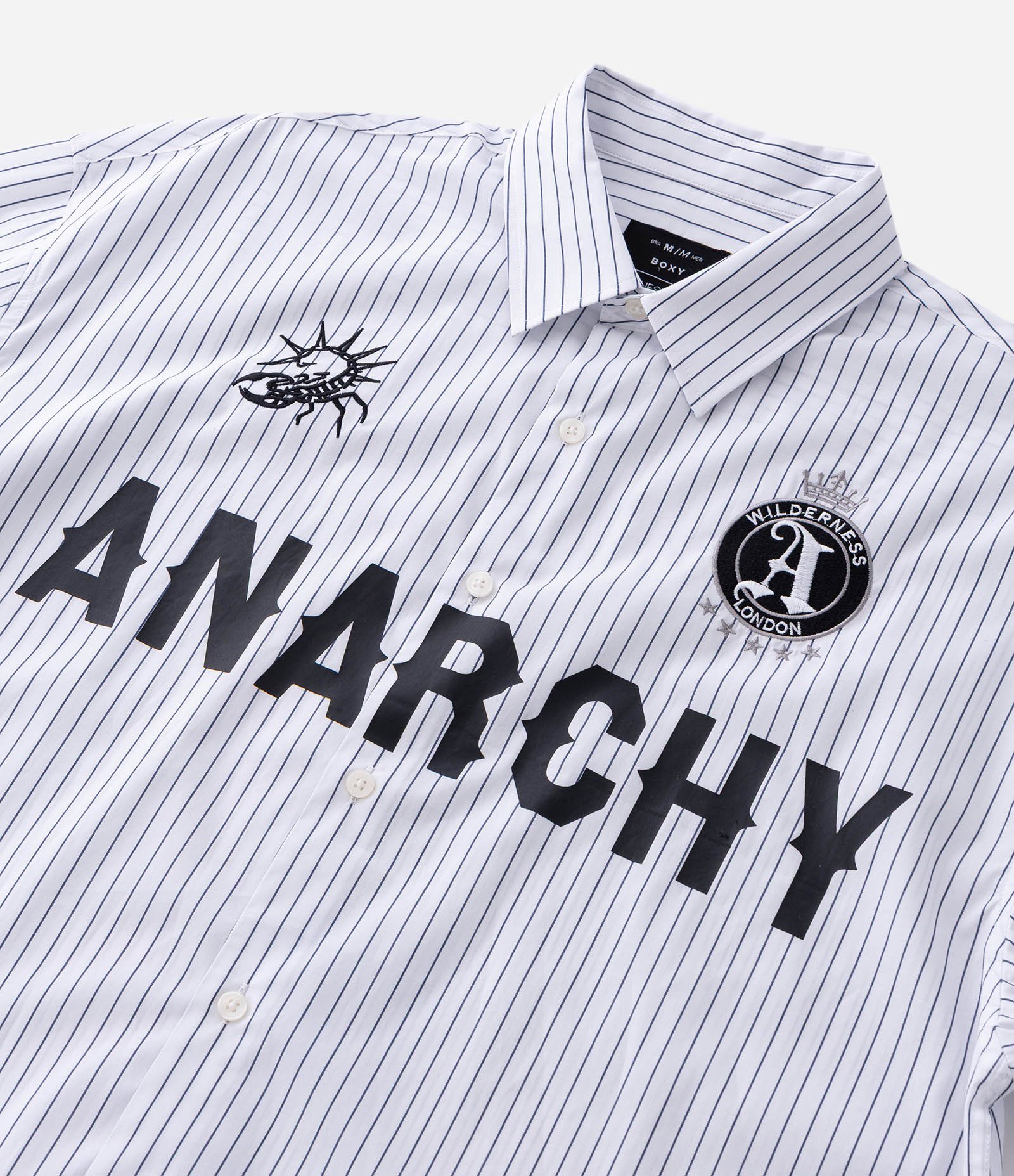 Camisa Manga Longa em Algodão Listrada com Lettering Anarchy Branco 11
