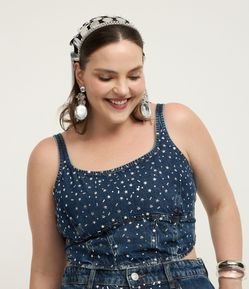 Top Jeans com Aplicação de Estrelinhas e Lastex nas Costas Curve & Plus Size