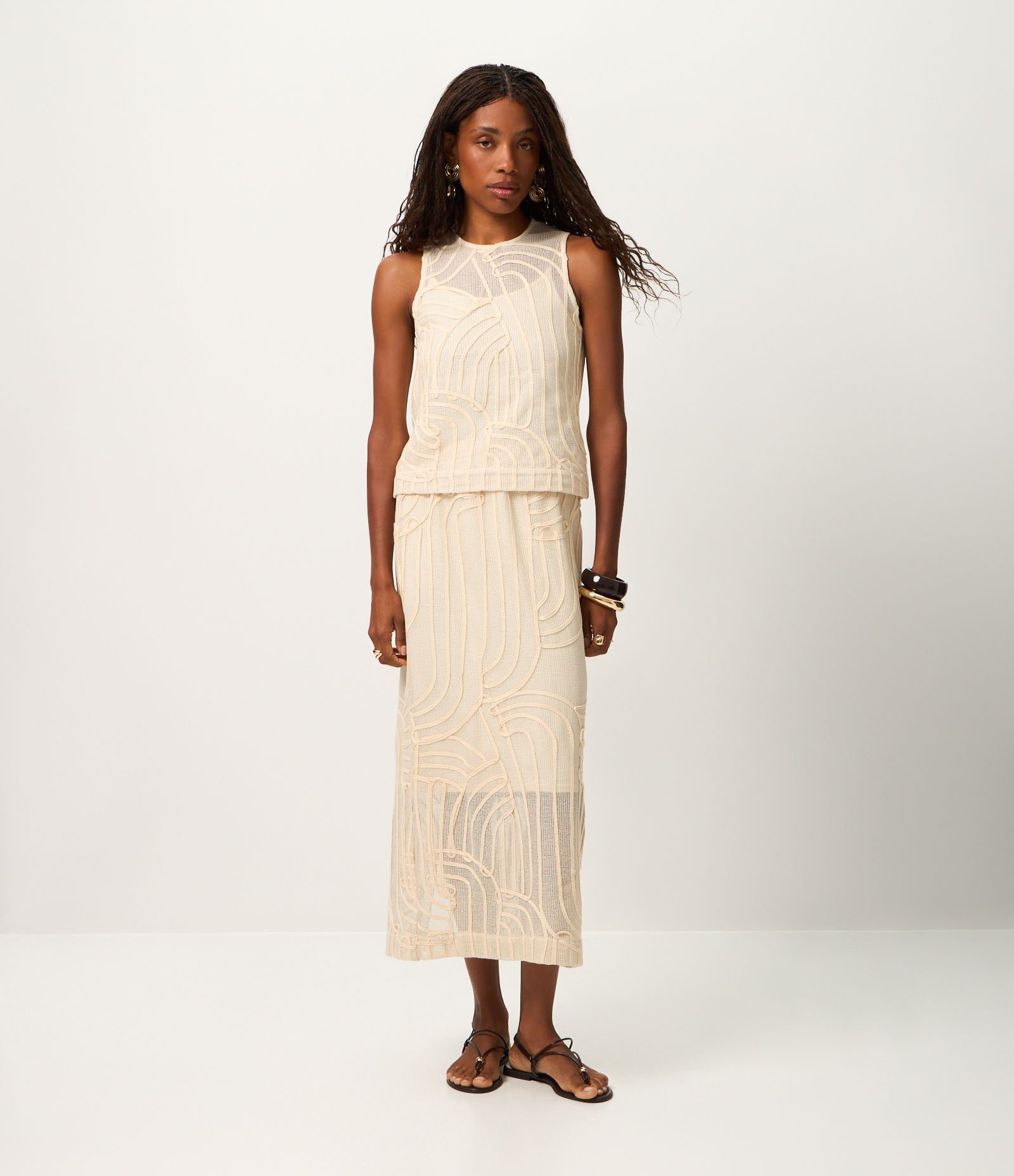 Blusa Sem Manga com Textura Crochetada Bege 3