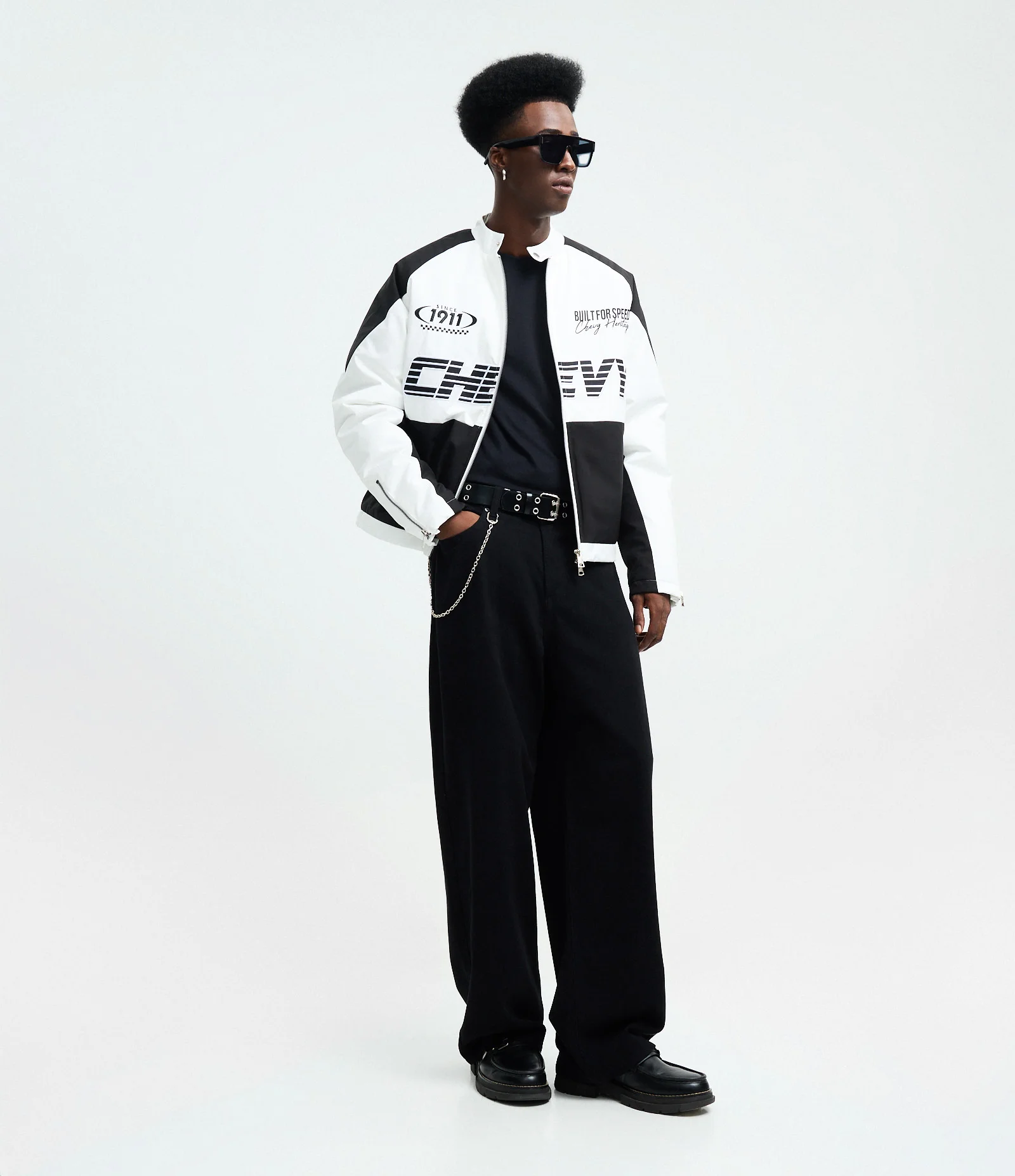 Jaqueta Bomber em Microfibra com Estampa Chevrolet Branco 1