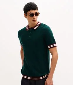 Polo Manga Curta em Tricô Texturizado com Gola Contrastante