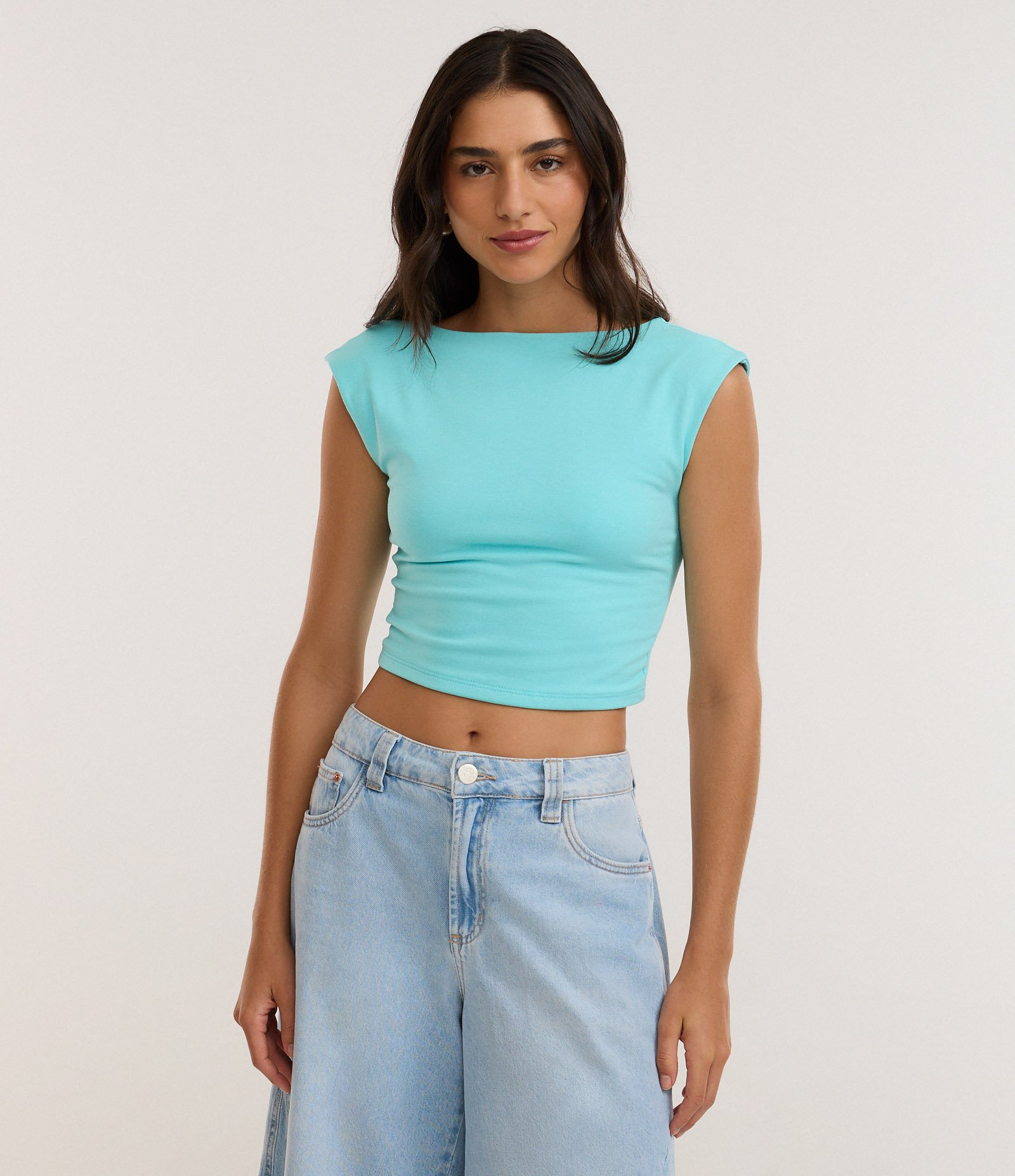 Blusa em Cotton com Decote Aberto nas Costas Azul 1