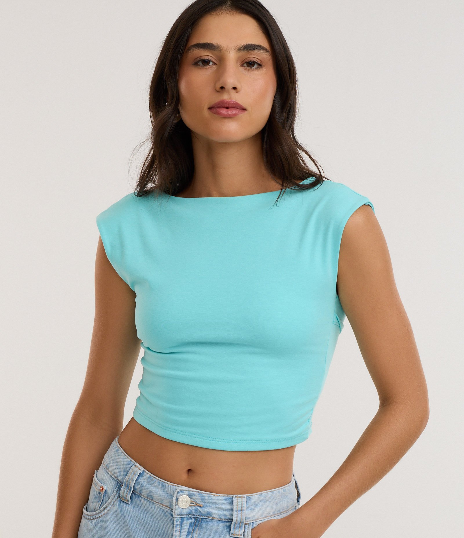 Blusa em Cotton com Decote Aberto nas Costas Azul 5