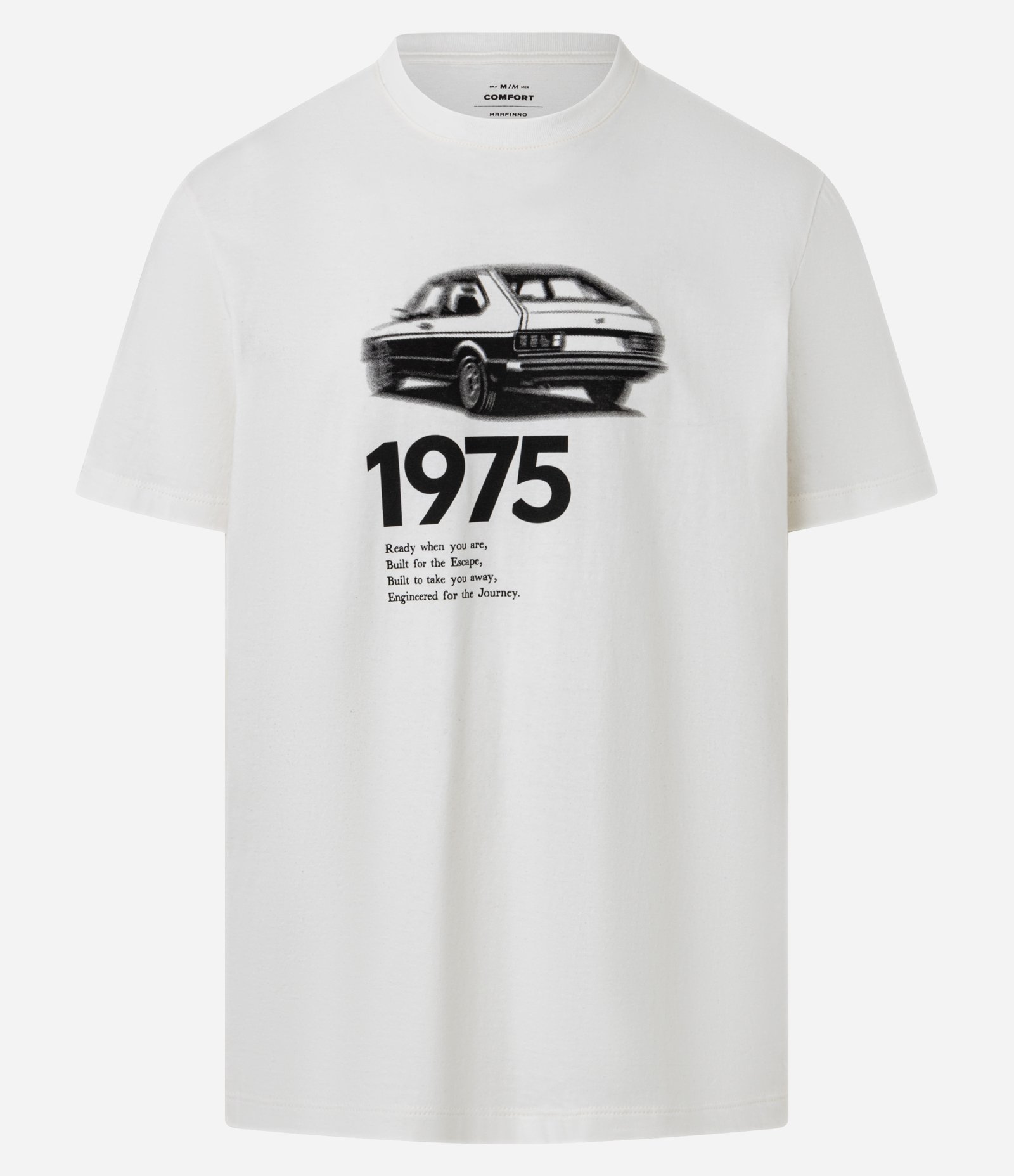 Camiseta Manga Curta Meia Malha com Estampa Lettering Carro 1975  Branco 4